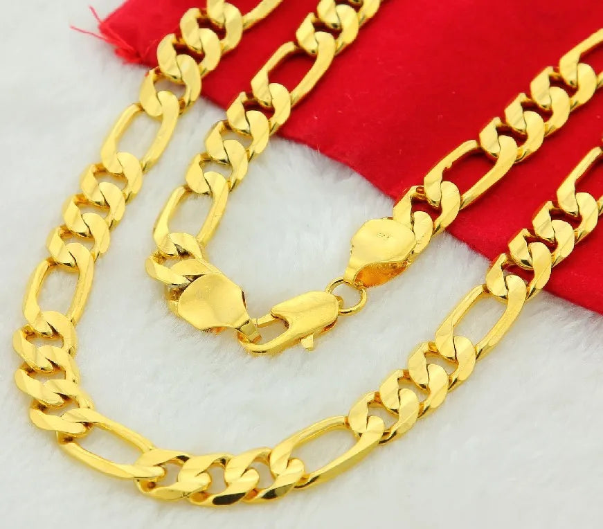 Mens Chain Necklace Jewelry, 24k Gold Plated 10mm Heavy Figaro Chain Necklace for Men 20" 22" 24" 26" 28" 30"