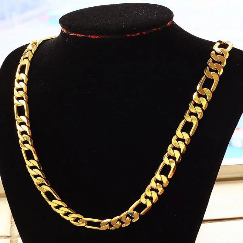 Mens Chain Necklace Jewelry, 24k Gold Plated 10mm Heavy Figaro Chain Necklace for Men 20" 22" 24" 26" 28" 30"