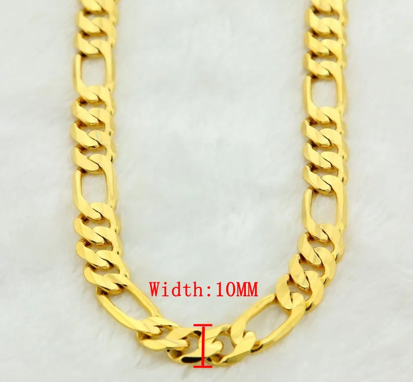 Mens Chain Necklace Jewelry, 24k Gold Plated 10mm Heavy Figaro Chain Necklace for Men 20" 22" 24" 26" 28" 30"
